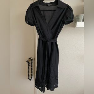 BCBG MaxAzria black dress with collar and belt